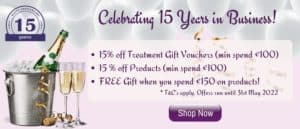 skincare discounts 15 years business